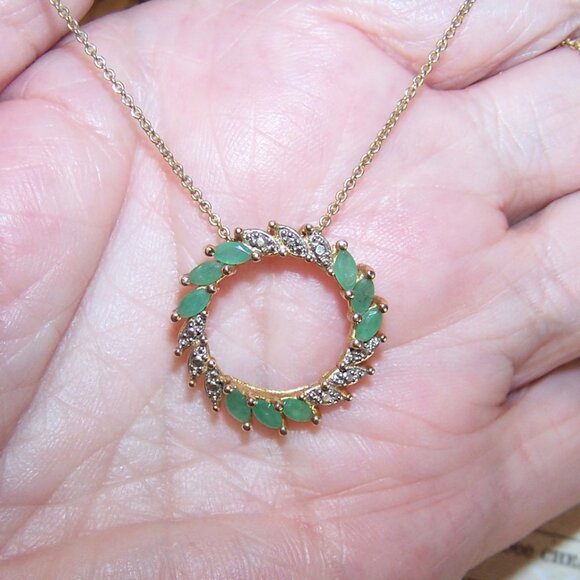 ROSS SIMONS Sterling Silver Vermeil Emerald Diamond Eternity Pendant w/16" Chain - Picture 5 of 9